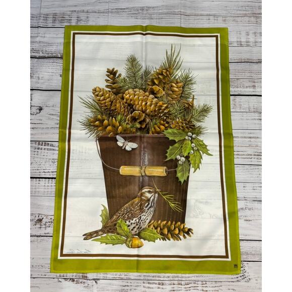 Nature Theme Green Flag Pinecones & Bird Double-Sided Rustic Decor - Picture 2 of 2